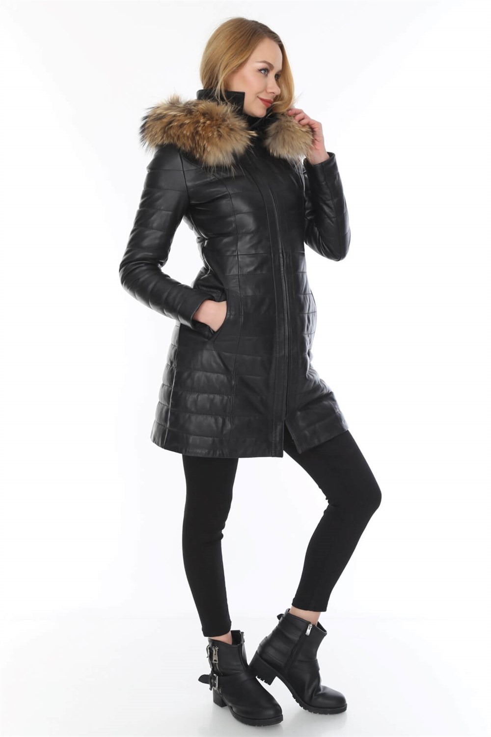 Kadın Deri Mont Tilkili Spier