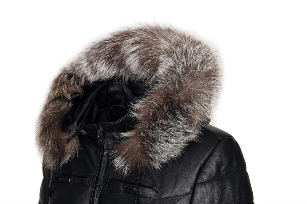 Kapşonlu Şişme Bayan Deri Mont Orjinal Kürklü Yaka