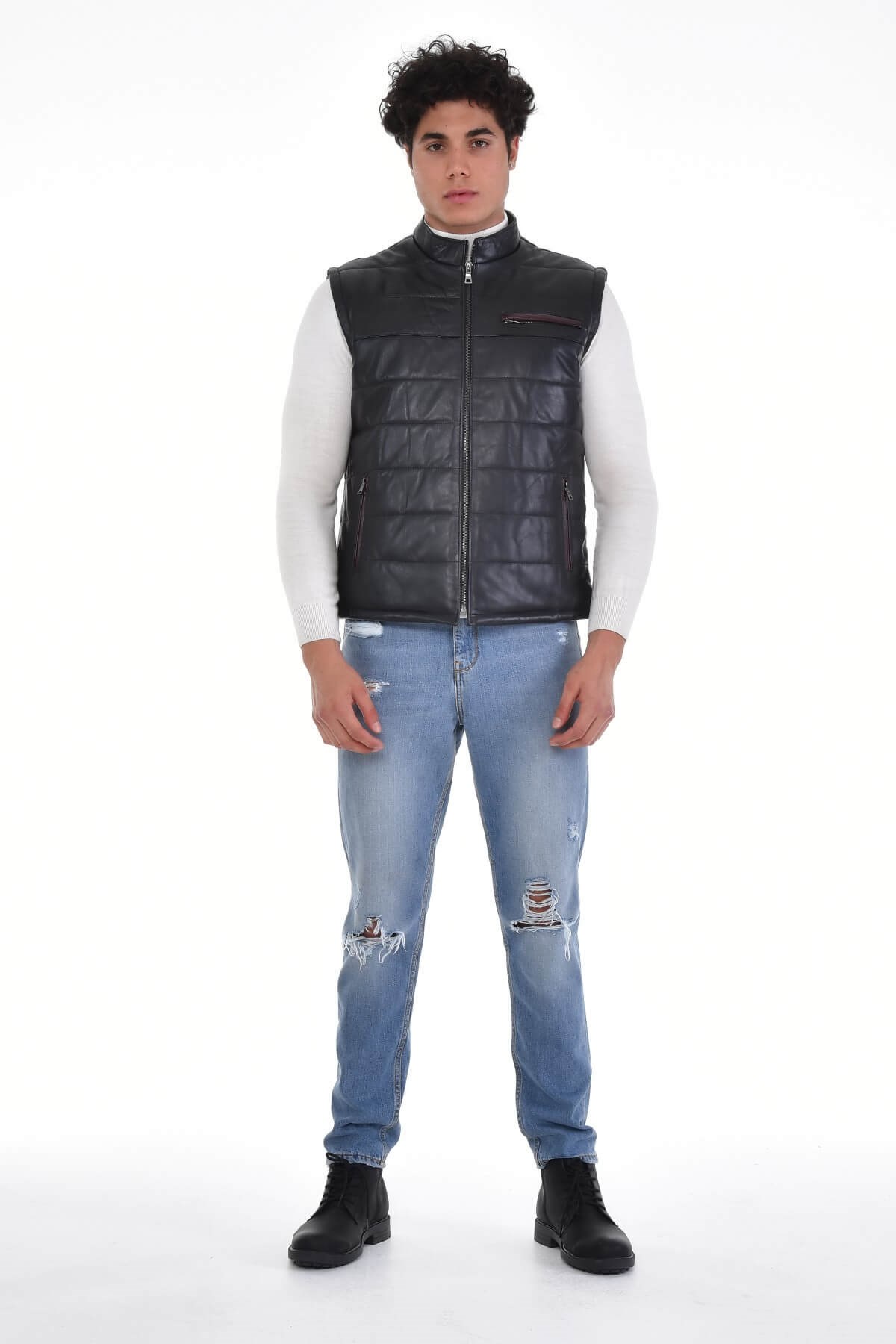 Neymar Siyah Erkek %100 Orijinal Deri Yelek