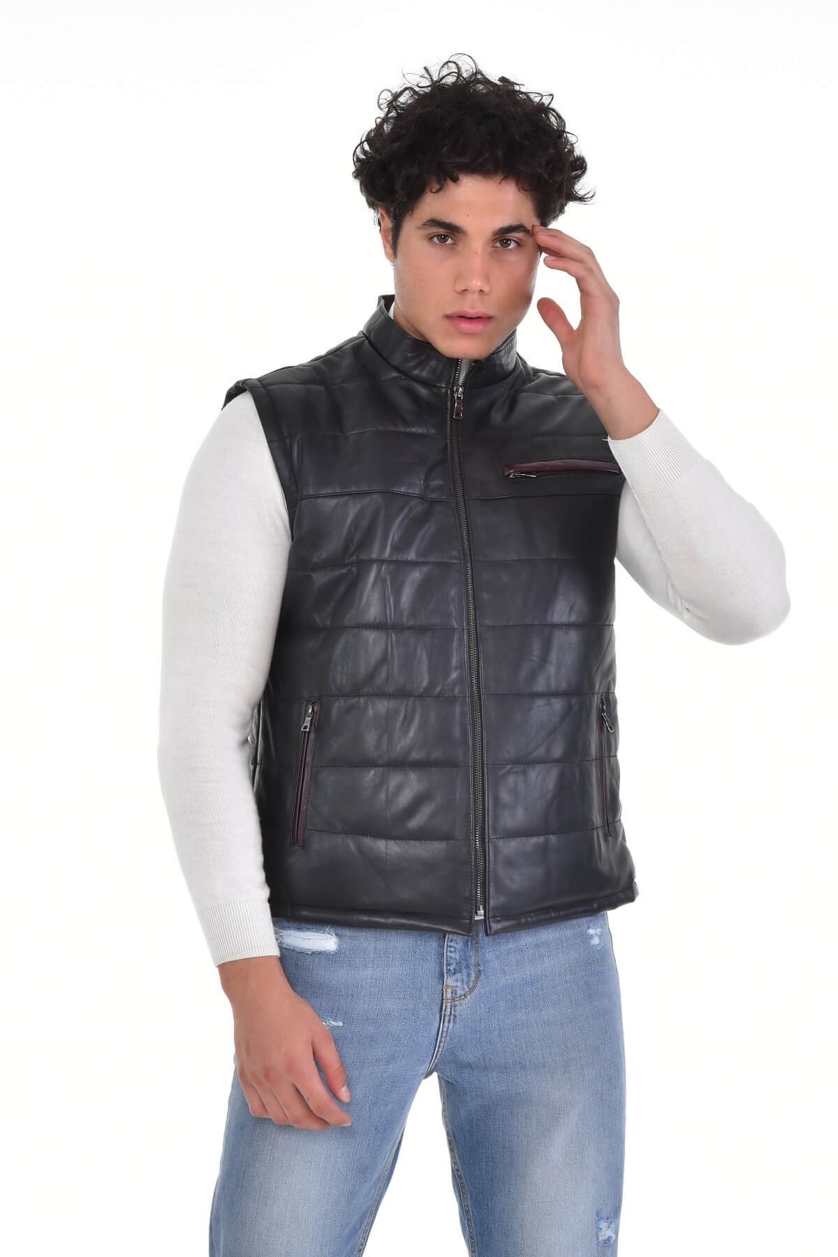 Neymar Siyah Erkek %100 Orijinal Deri Yelek