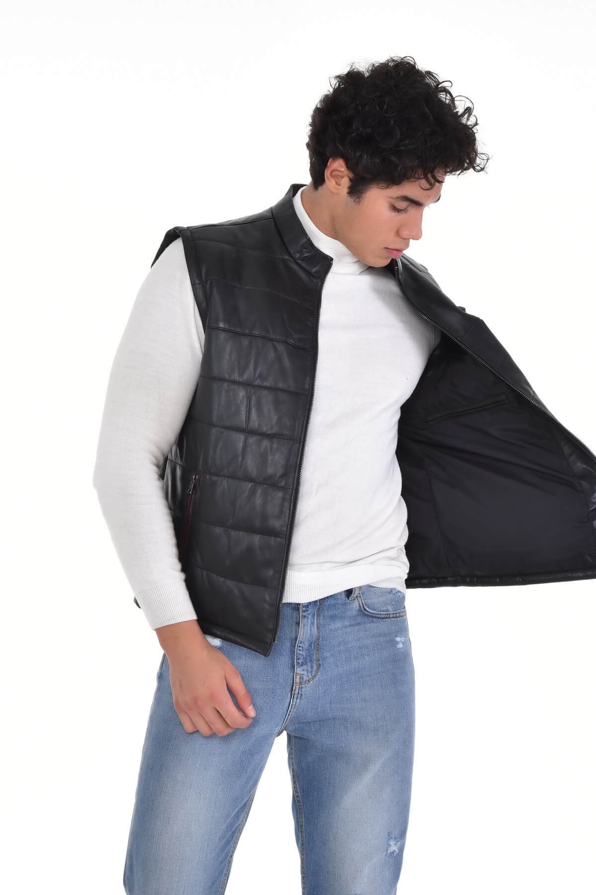 Neymar Siyah Erkek %100 Orijinal Deri Yelek