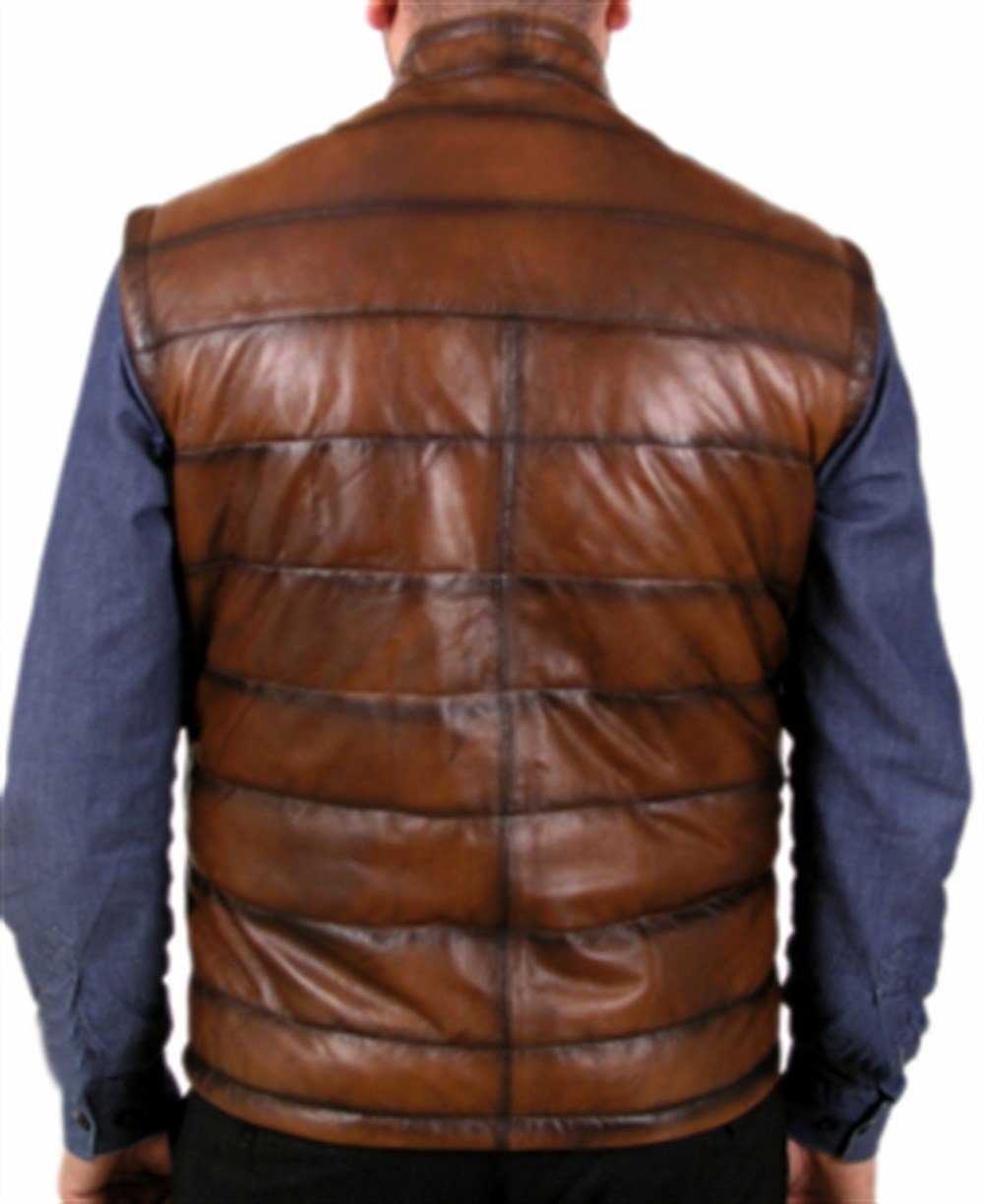 Şişme Spor Erkek Deri Yelek Taba Kombinasyon