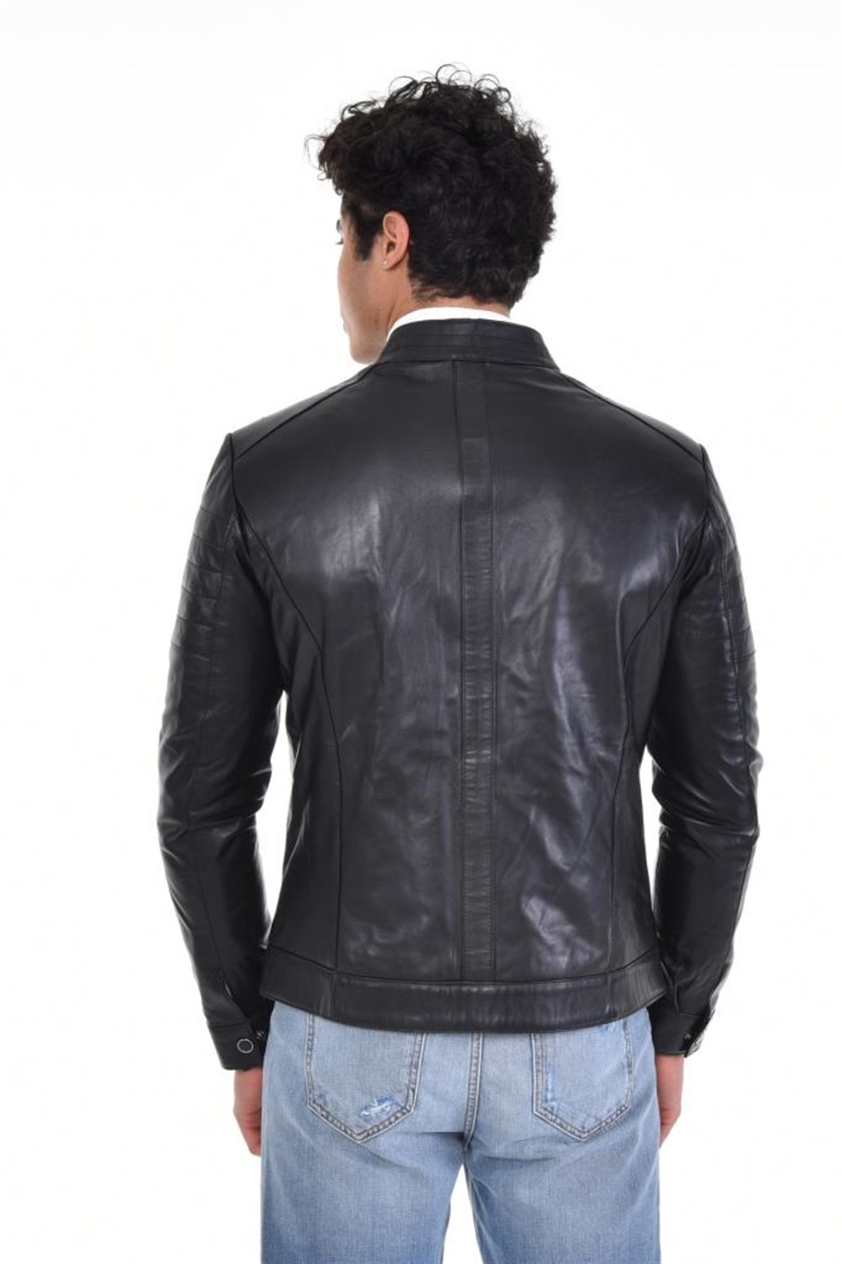 Siyah Eskitme Hakiki Erkek Deri Mont, Hakiki Kuzu Deri Ceket