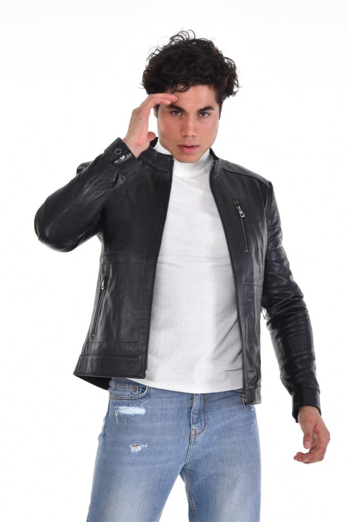 Siyah Eskitme Hakiki Erkek Deri Mont, Hakiki Kuzu Deri Ceket