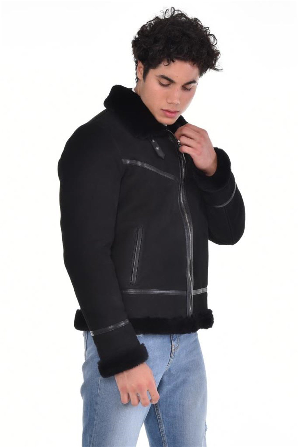 Siyah Nubuk İçi Kürklü Hakiki Erkek Deri Mont, Hakiki Kuzu Deri Ceket