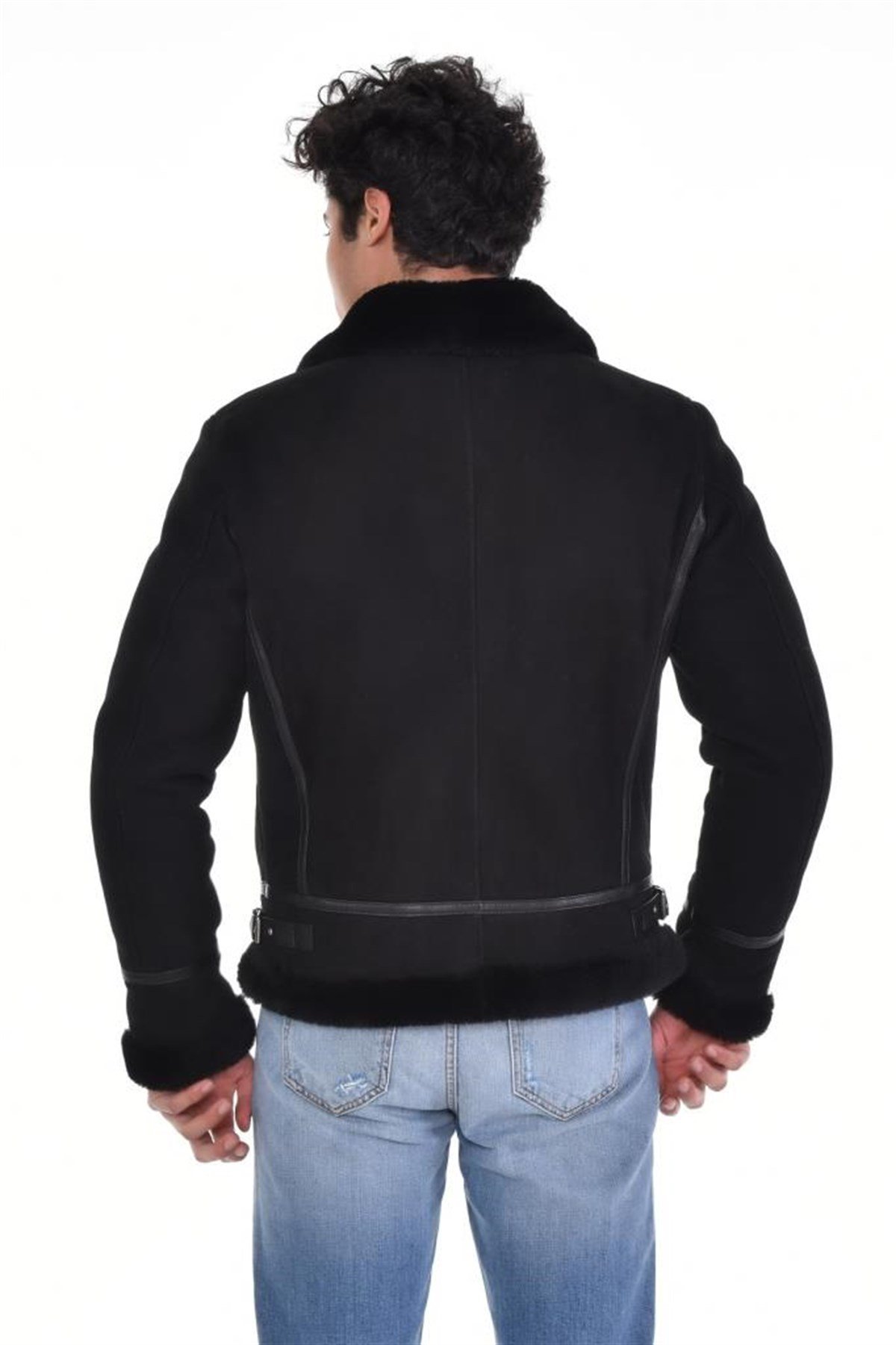 Siyah Nubuk İçi Kürklü Hakiki Erkek Deri Mont, Hakiki Kuzu Deri Ceket