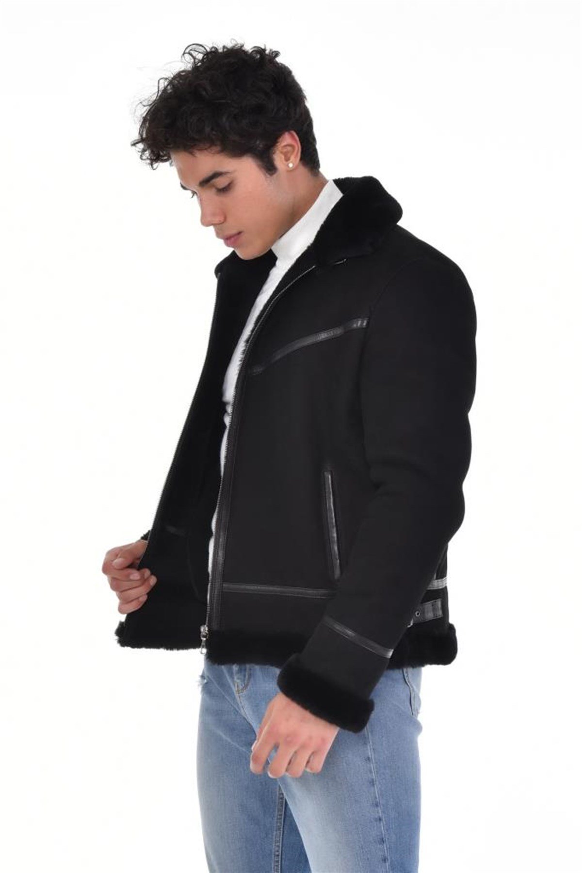 Siyah Nubuk İçi Kürklü Hakiki Erkek Deri Mont, Hakiki Kuzu Deri Ceket