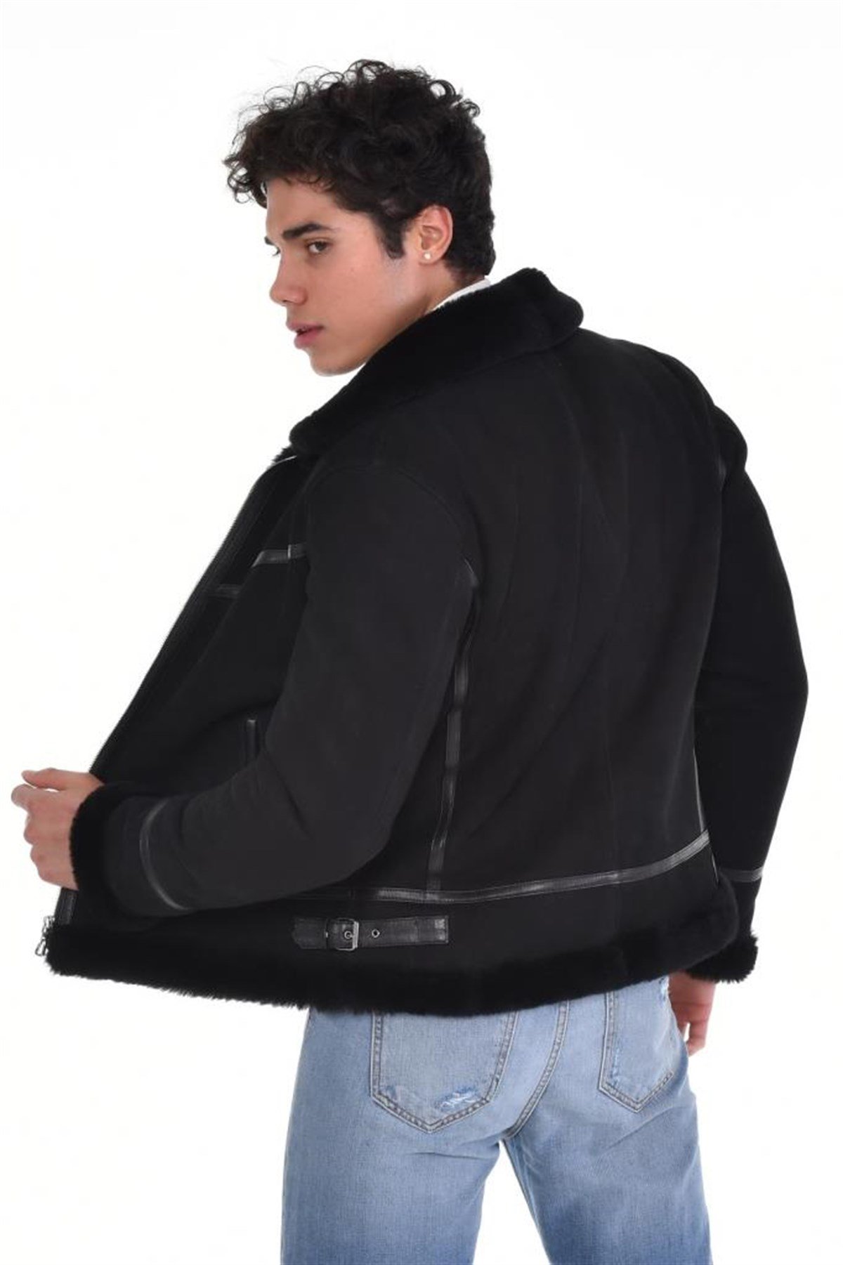 Siyah Nubuk İçi Kürklü Hakiki Erkek Deri Mont, Hakiki Kuzu Deri Ceket