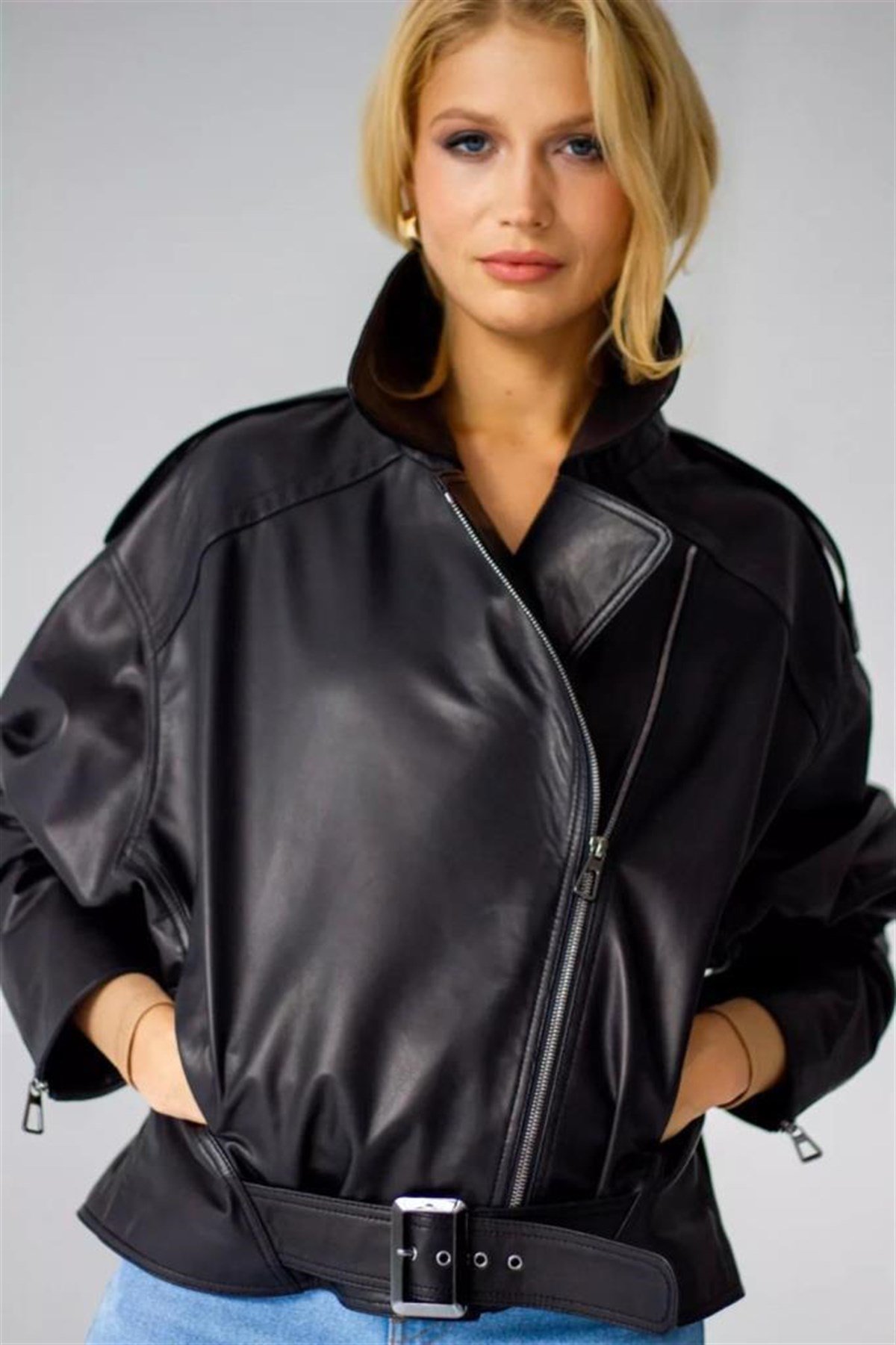 TASHLİN  SİYAH KADIN CEKET %100 ORİJİNAL DERİ