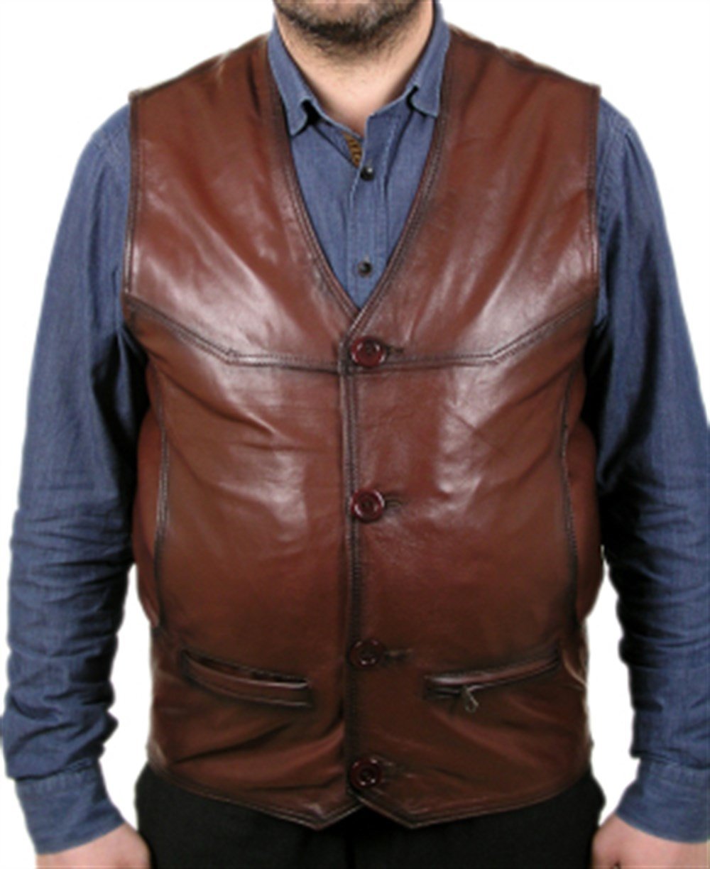 Vişne Rengi Erkek Deri Yelek