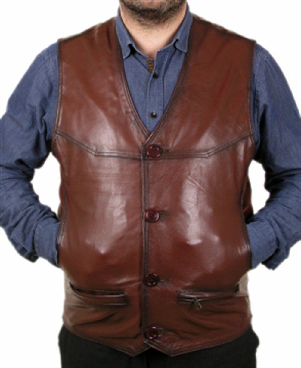 Vişne Rengi Erkek Deri Yelek