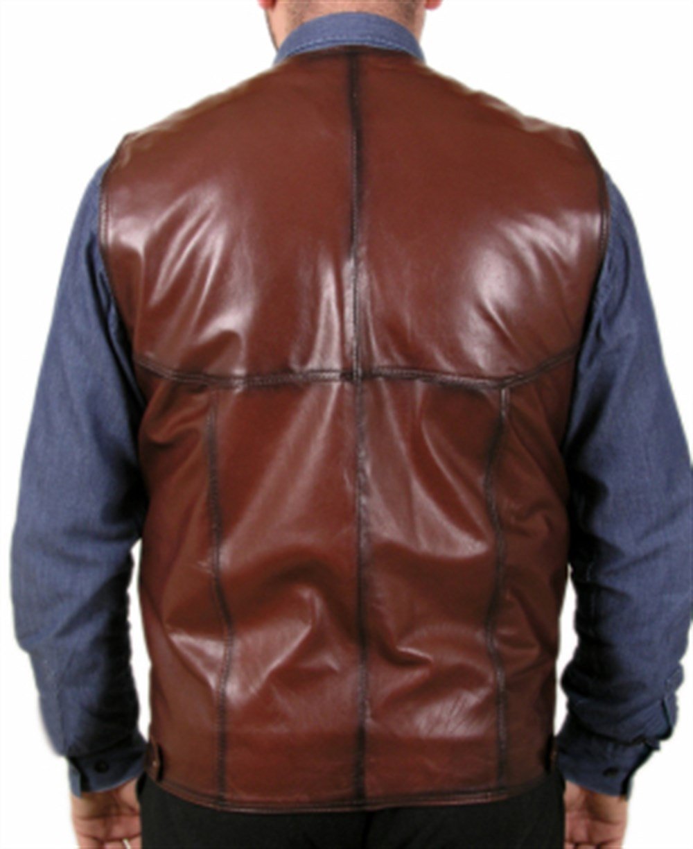 Vişne Rengi Erkek Deri Yelek