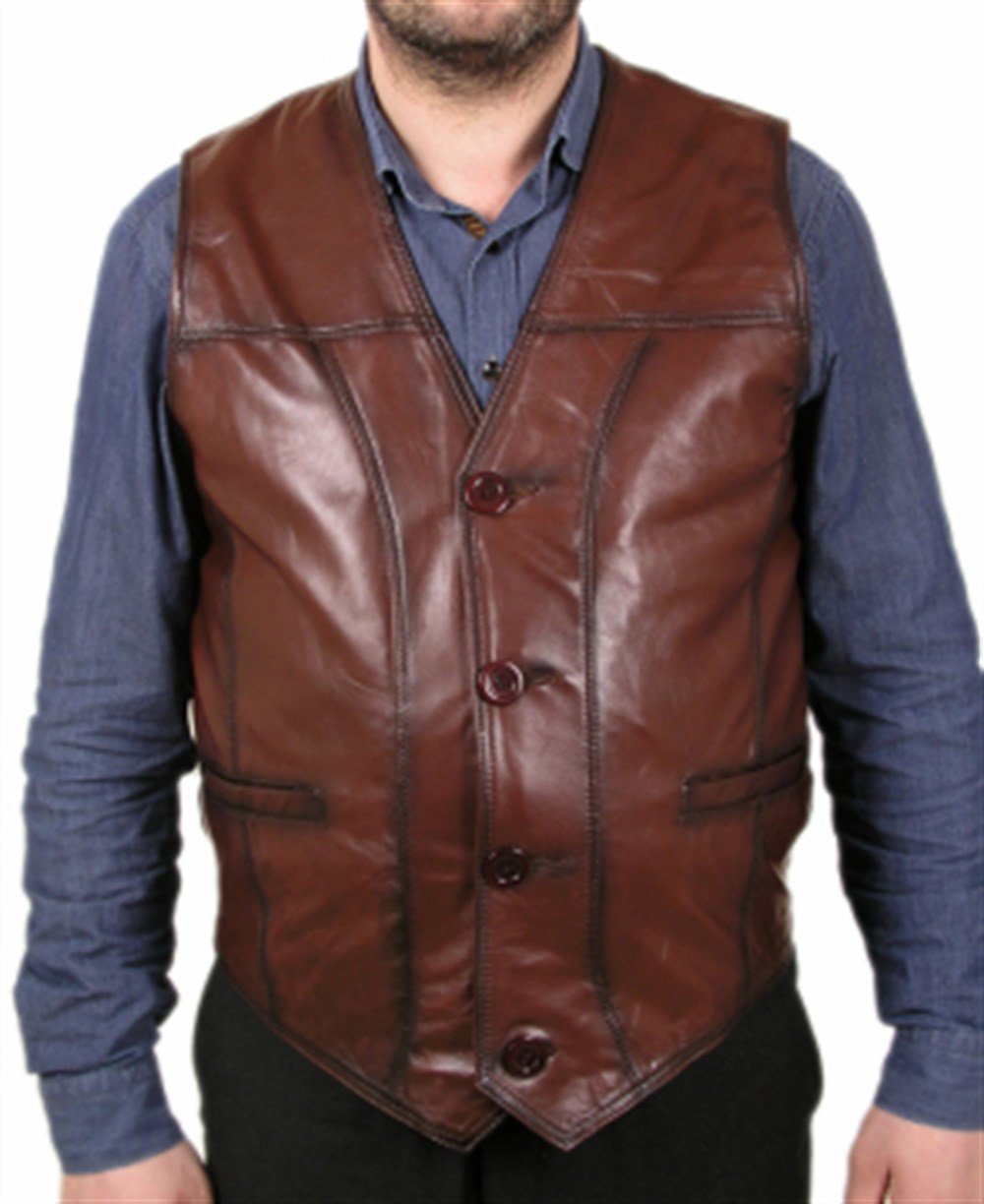 Vişne Rengi Fit Kesim Erkek Deri Yelek