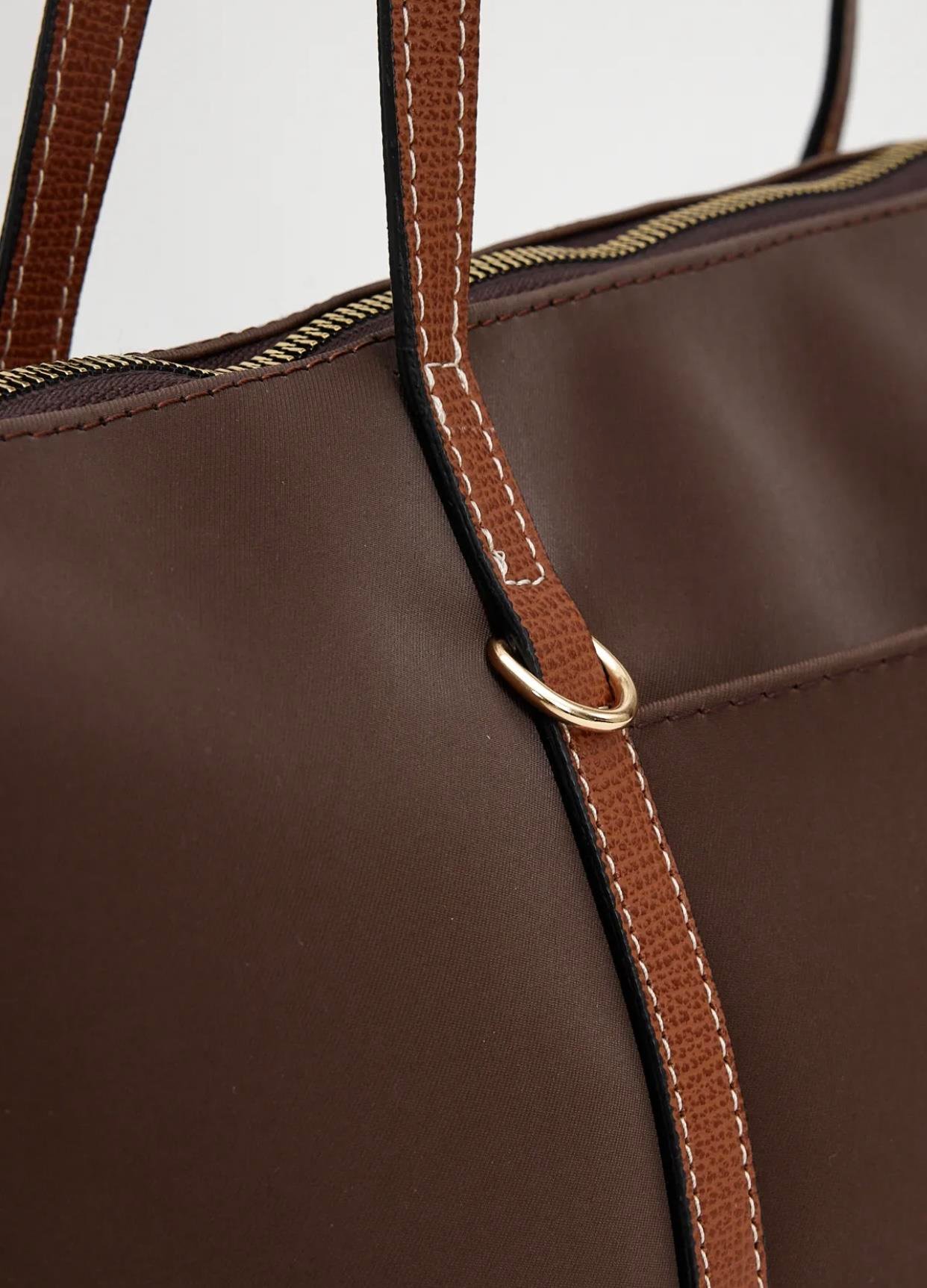 Acı Kahve Şeritli Shopper Omuz Çantası