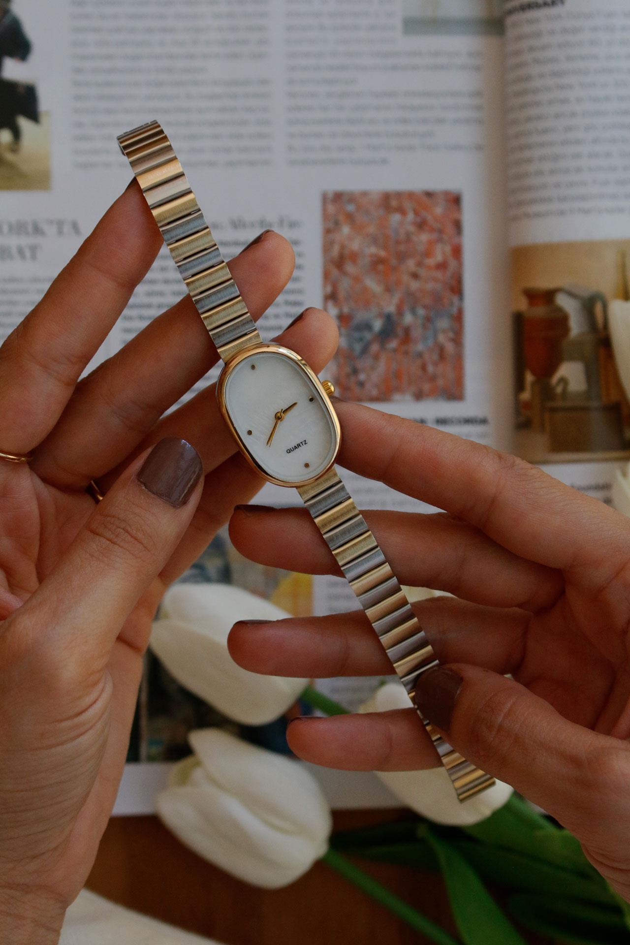 Brede Gold&Silver Oval Kadın Metal Kol Saati