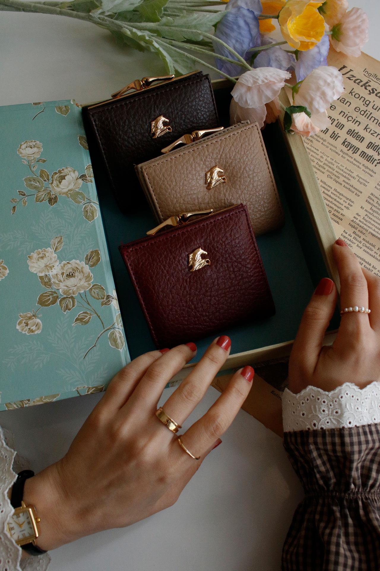 Caren Acı kahve Vintage Kadın Cüzdan(el cüzdanı)