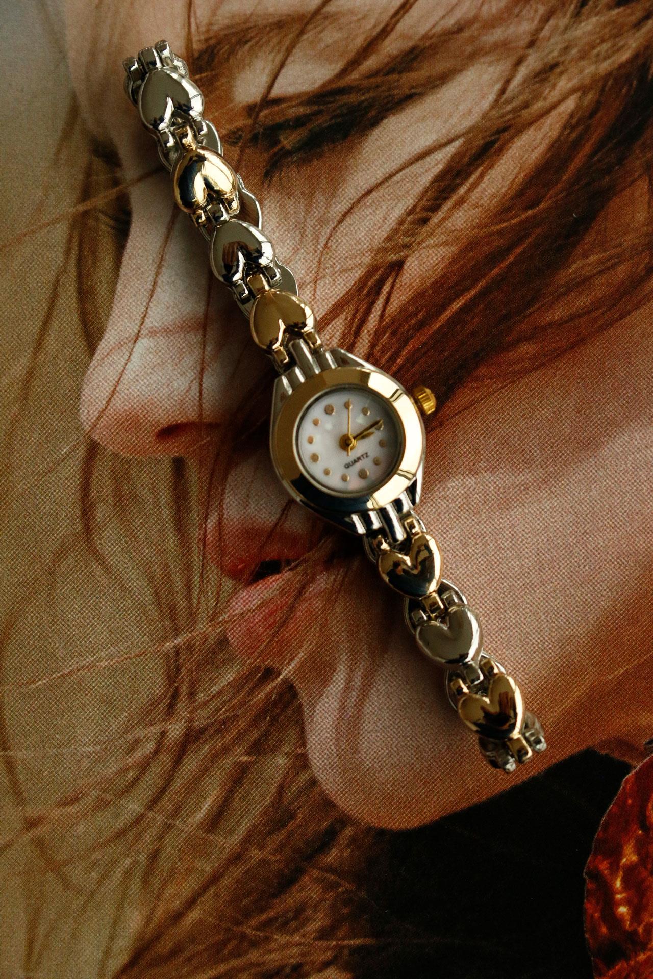 Heart Gold&Silver Metal Kadın Kol Saati