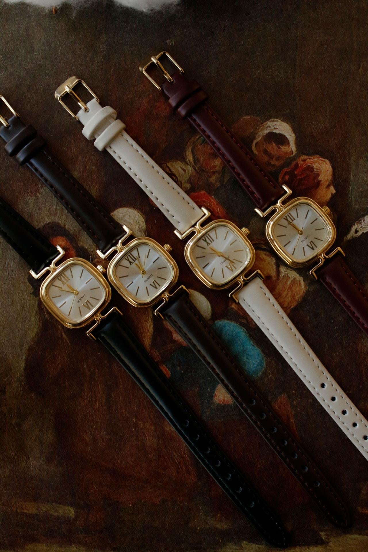 Jane Siyah Vintage Deri Kadın Saati