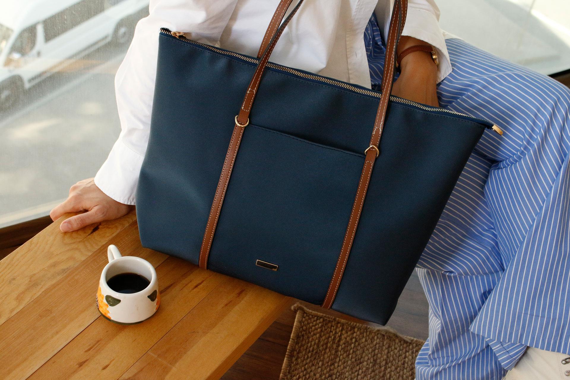 Lacivert  Şeritli Shopper Omuz Çantası