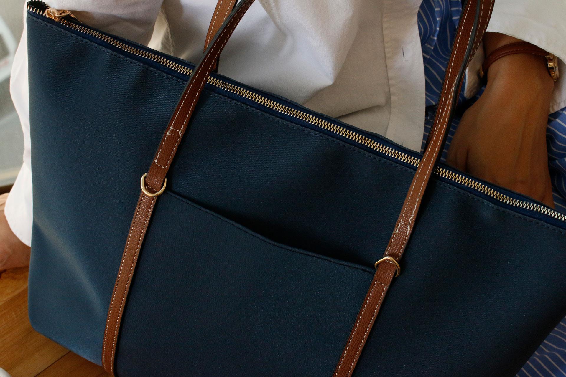 Lacivert  Şeritli Shopper Omuz Çantası