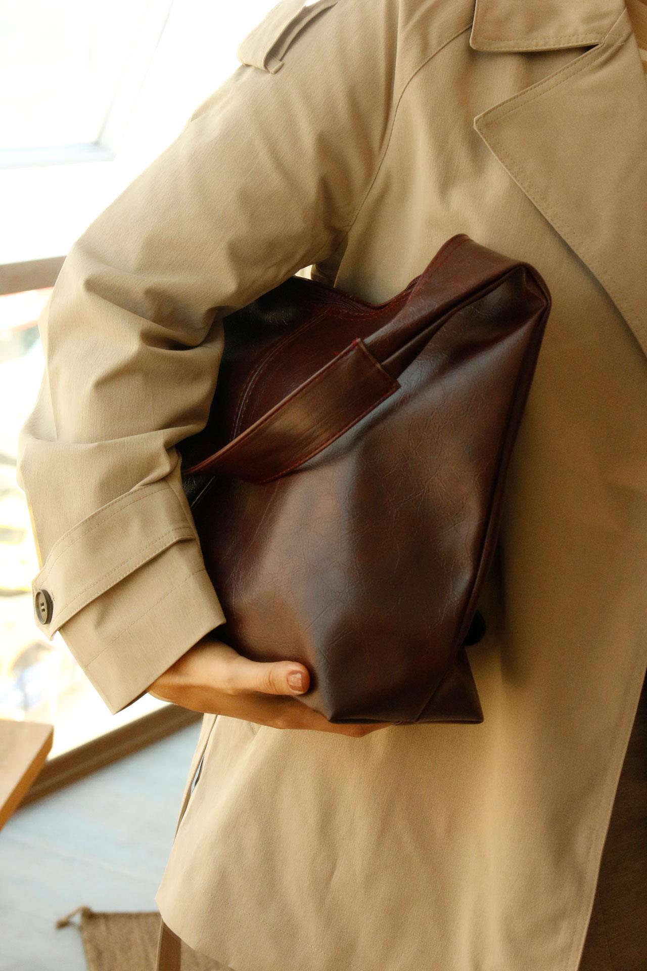 Melodi Shoulder Düz Deri Bordo Kadın Kol Çantası