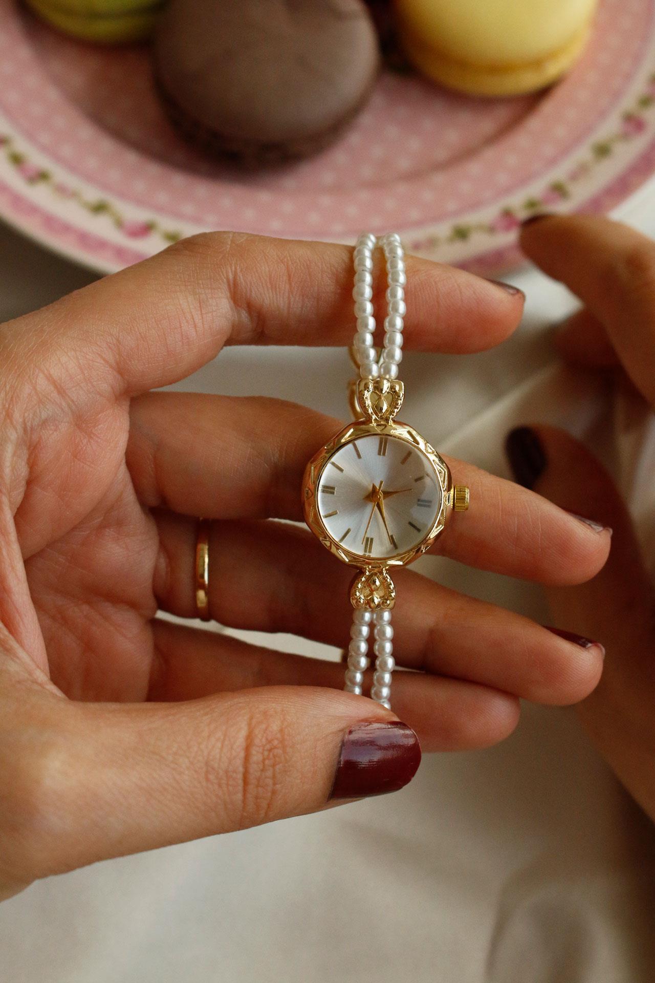 Pearl Gold Metal İncili Kol Saati 02