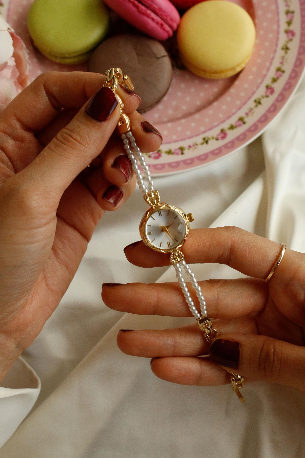 Pearl Gold Metal İncili Kol Saati 02