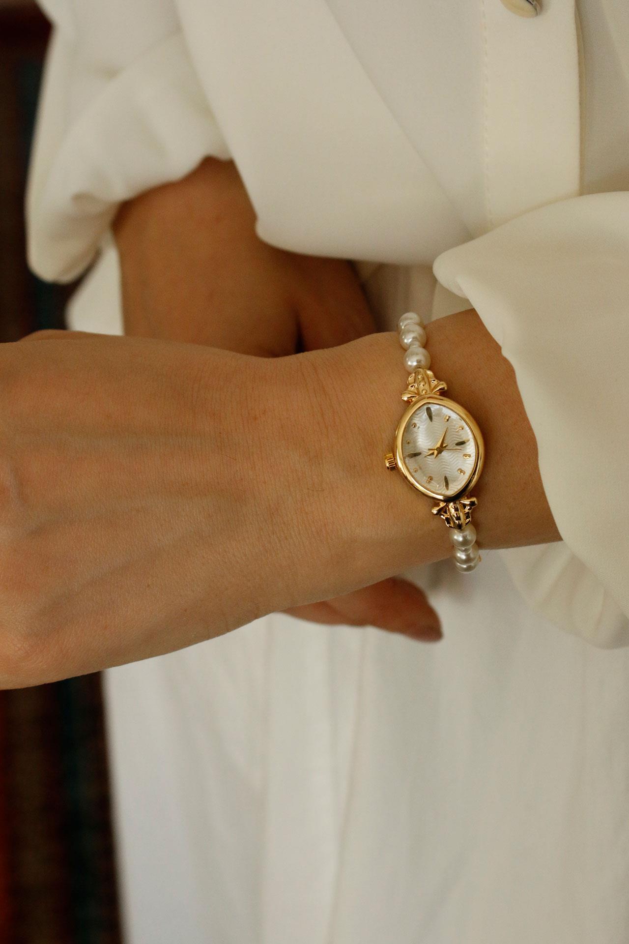 Pearl Gold Metal İncili Kol Saati 08