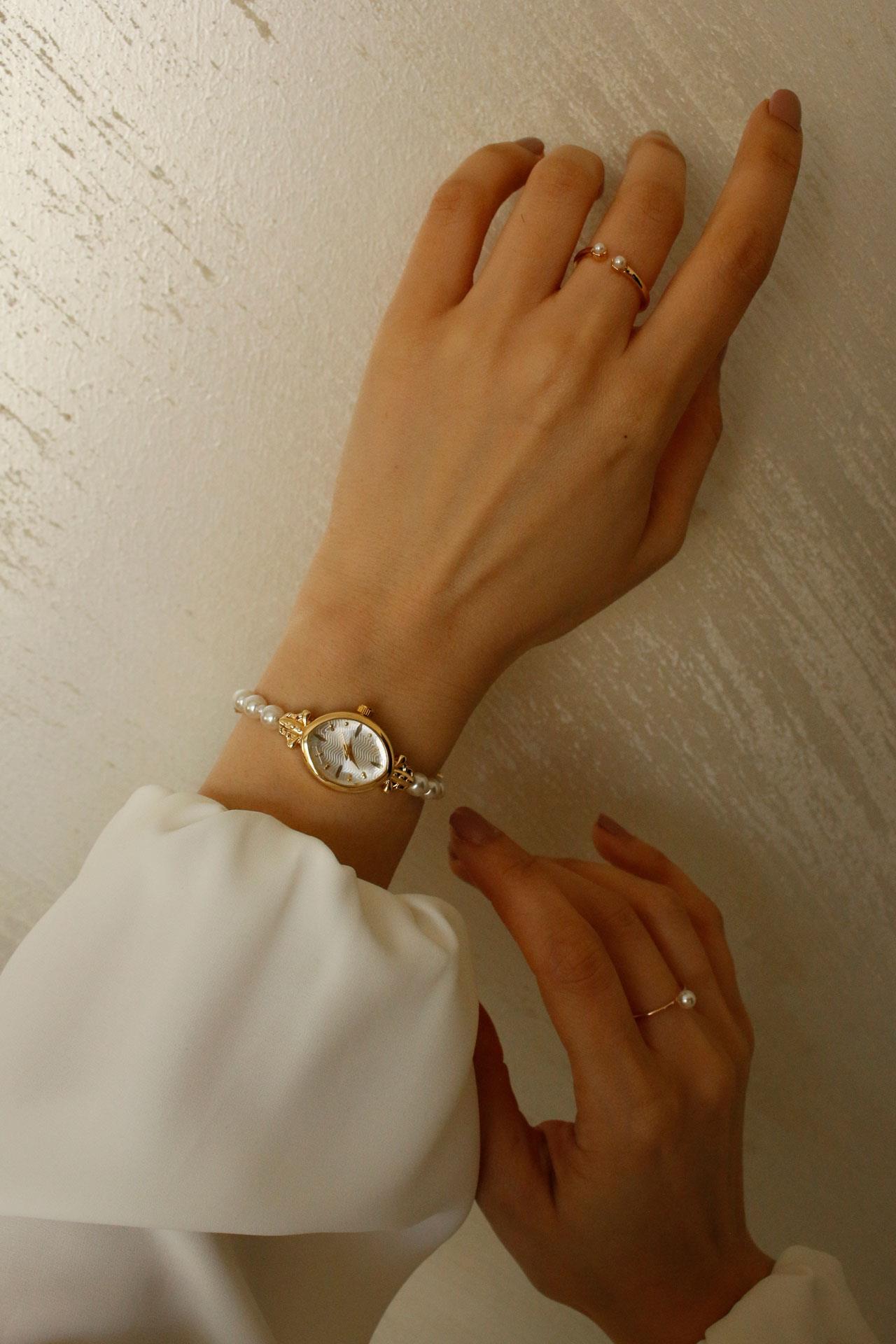 Pearl Gold Metal İncili Kol Saati 08