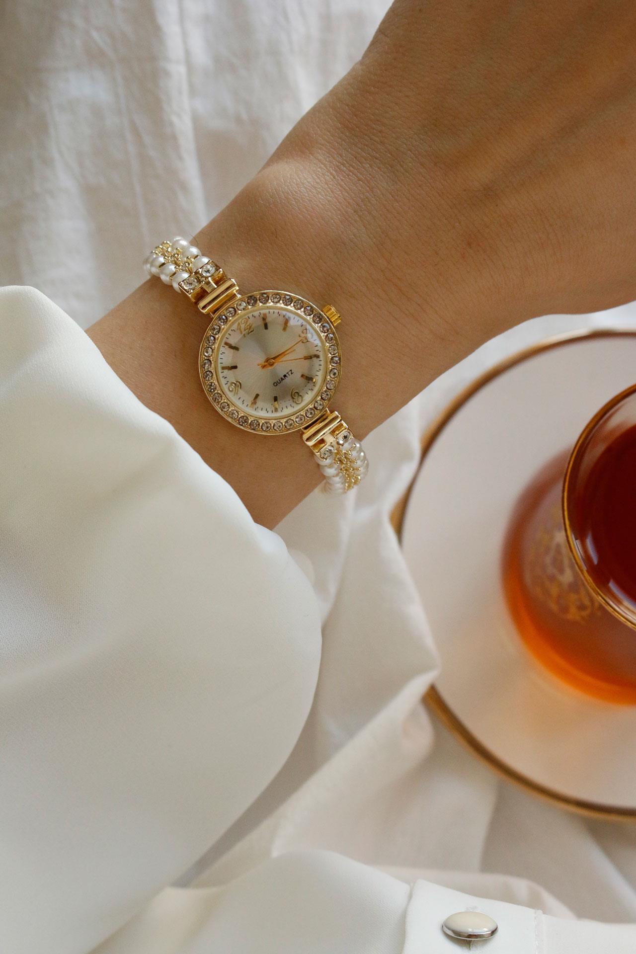 Pearl Gold Metal İncili Kol Saati 10