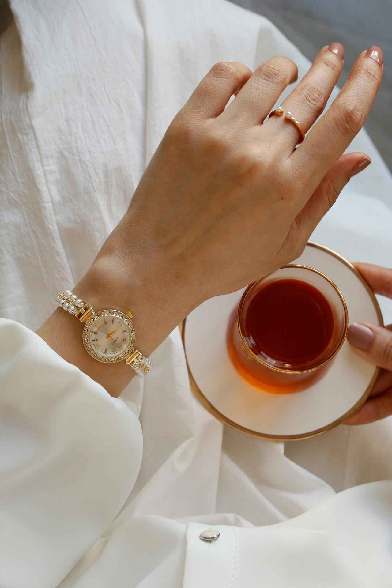 Pearl Gold Metal İncili Kol Saati 10