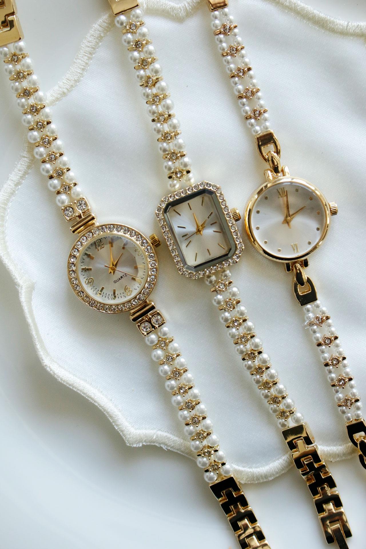 Pearl Gold Metal İncili Kol Saati 10