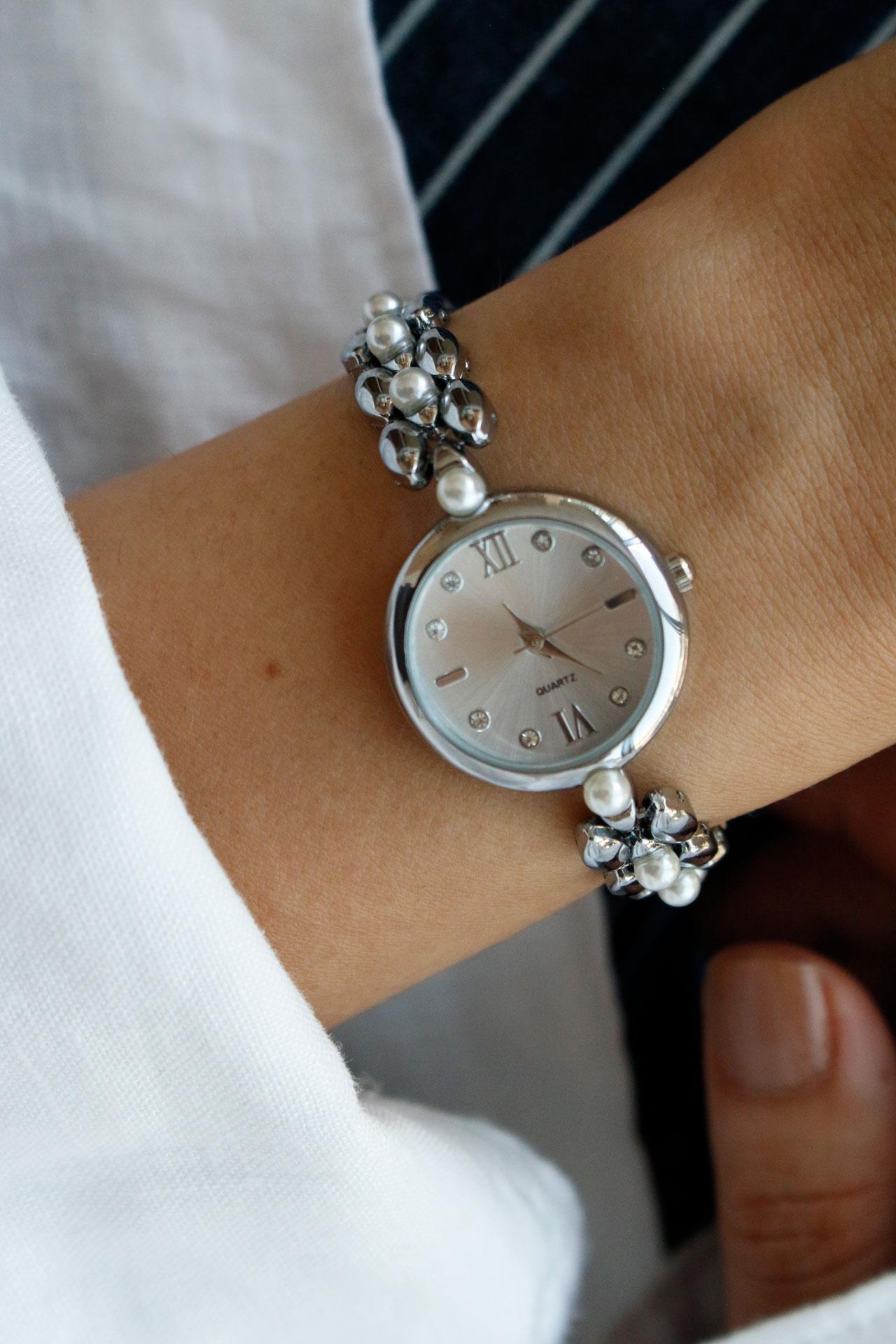 Pearl Silver Metal Kol Saati 01