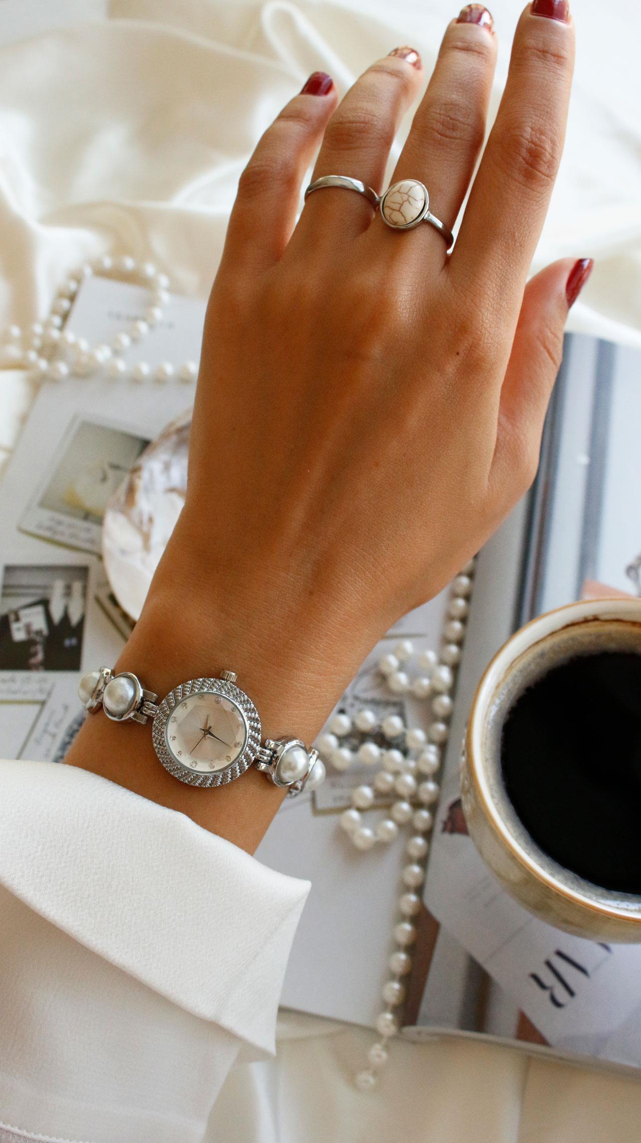 Pearl Silver Metal Kol Saati 15(beyaz kadran)