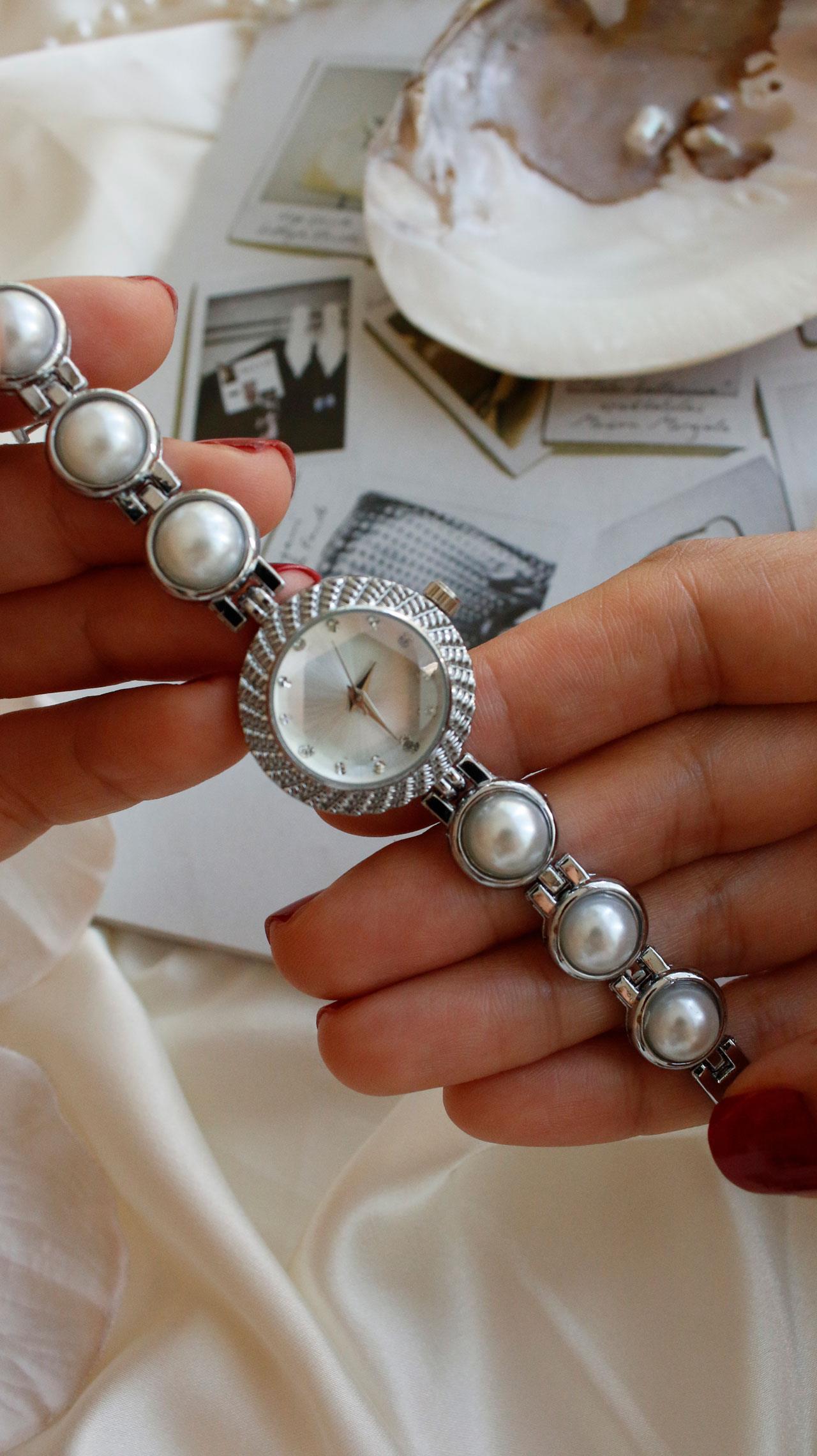 Pearl Silver Metal Kol Saati 15(beyaz kadran)