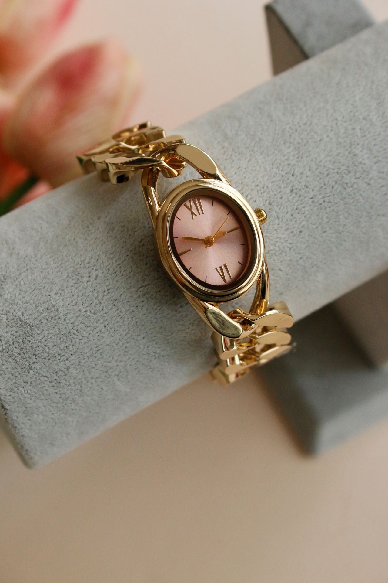 Premium Aveny Oval Gold Metal Kol Saati(pudra kadran)