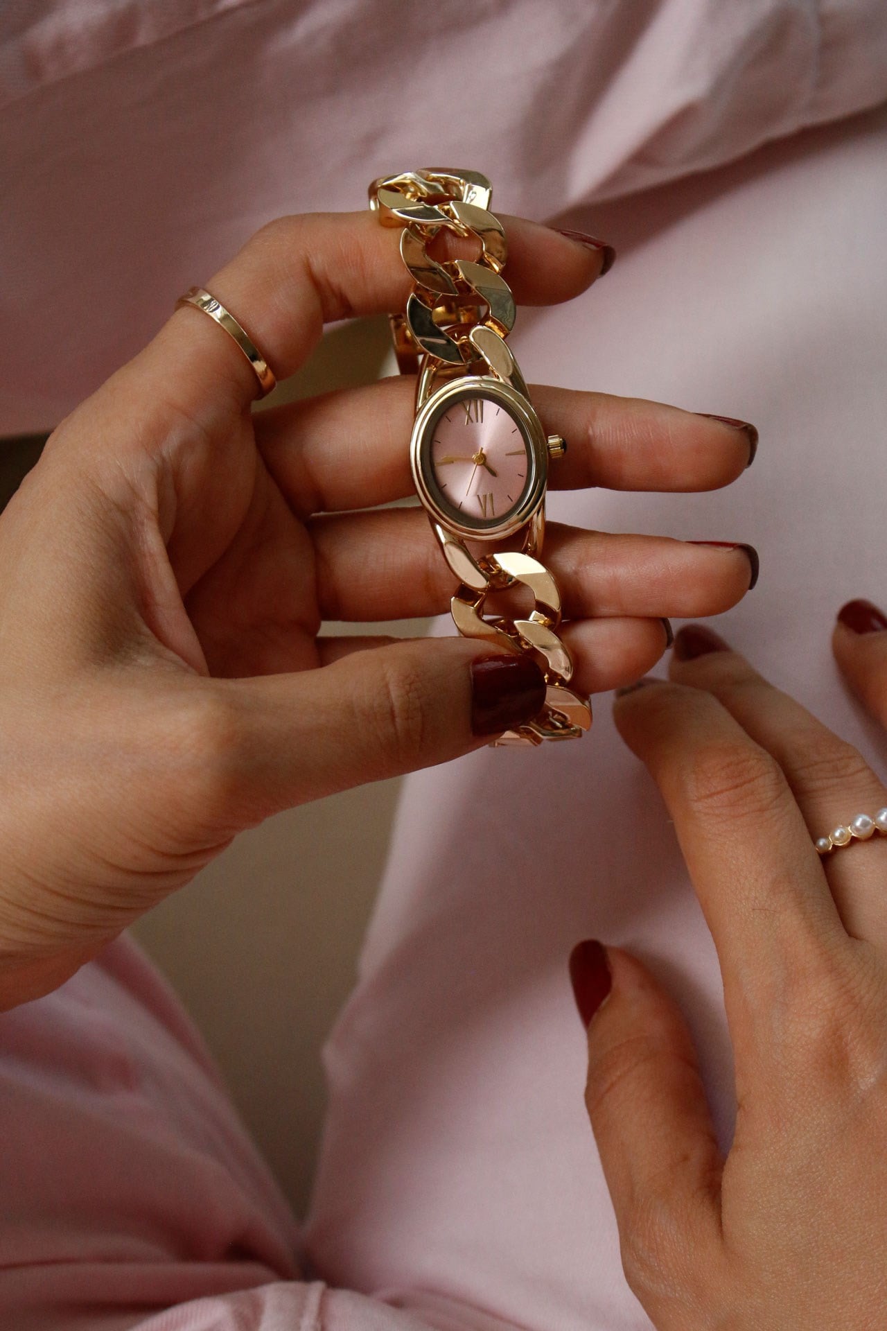 Premium Aveny Oval Gold Metal Kol Saati(pudra kadran)
