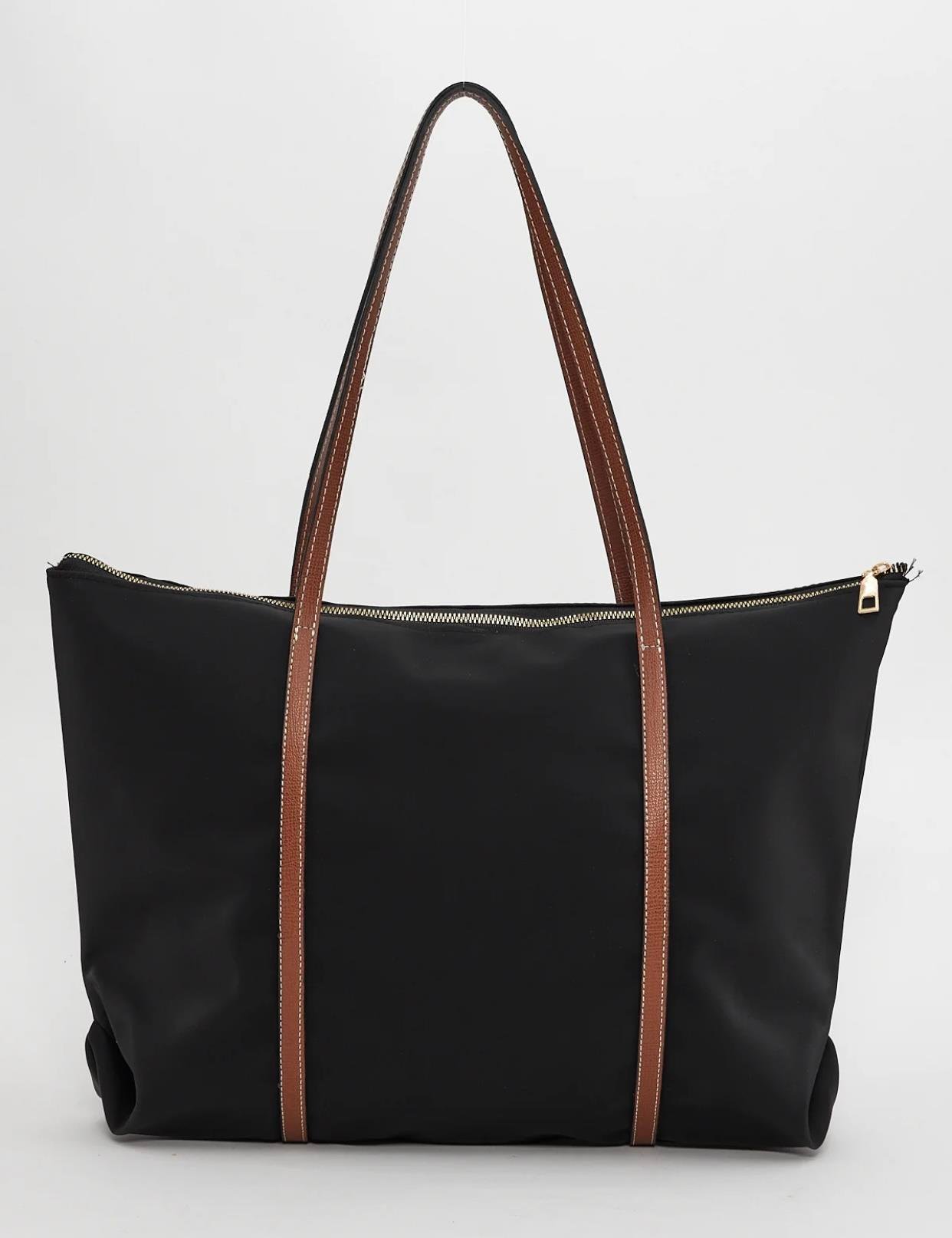 Siyah Şeritli Shopper Omuz Çantası 