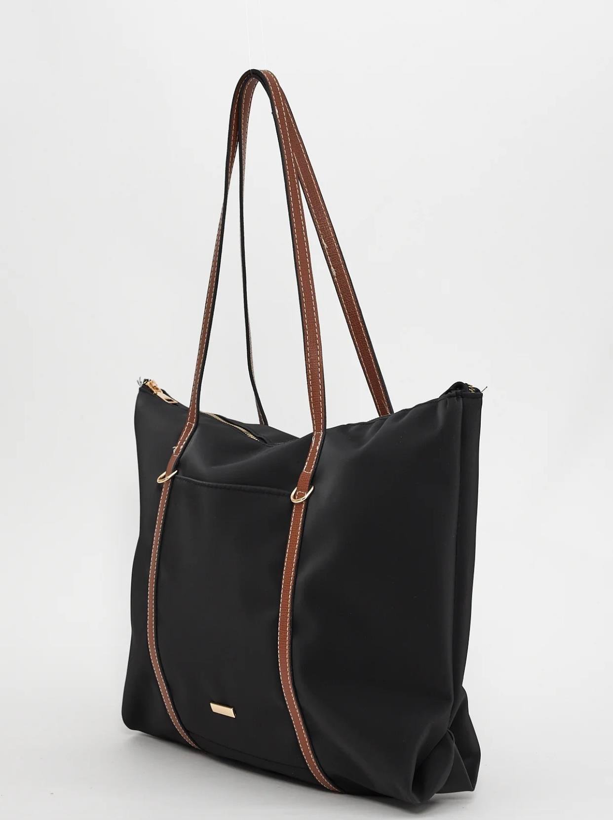 Siyah Şeritli Shopper Omuz Çantası 