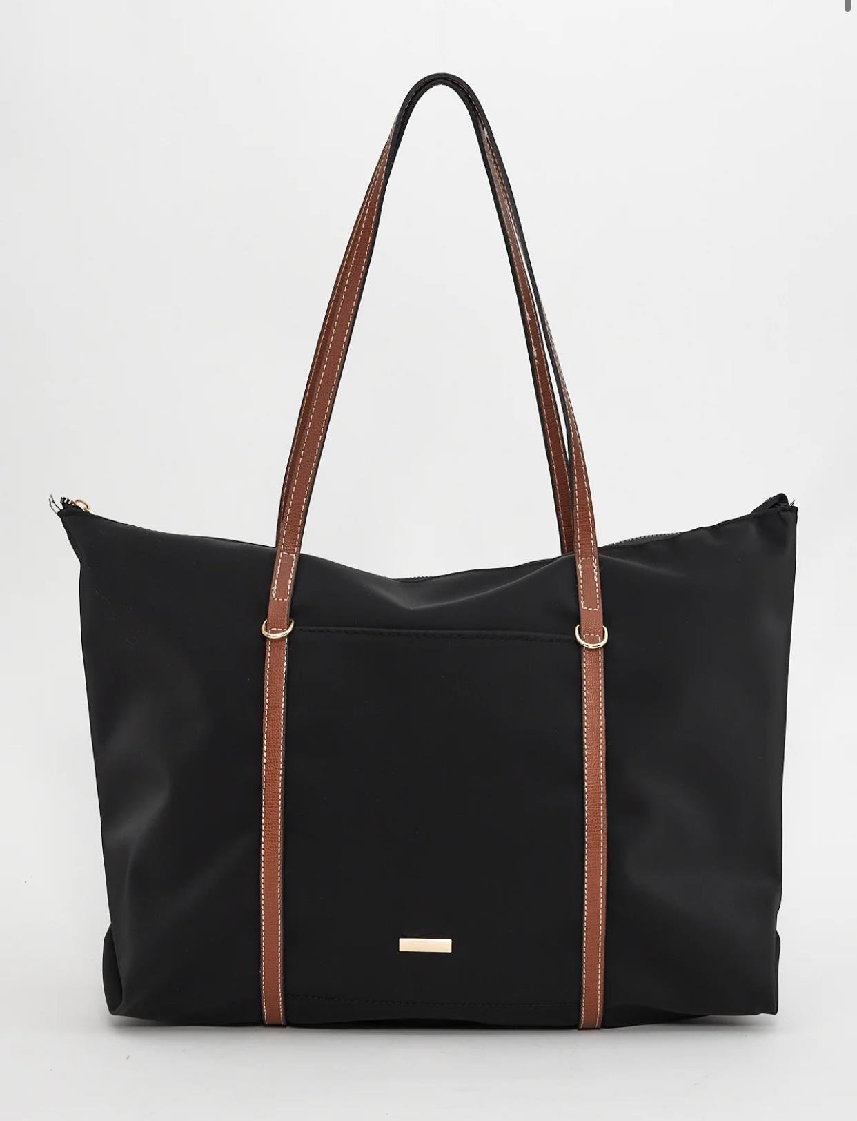 Siyah Şeritli Shopper Omuz Çantası 