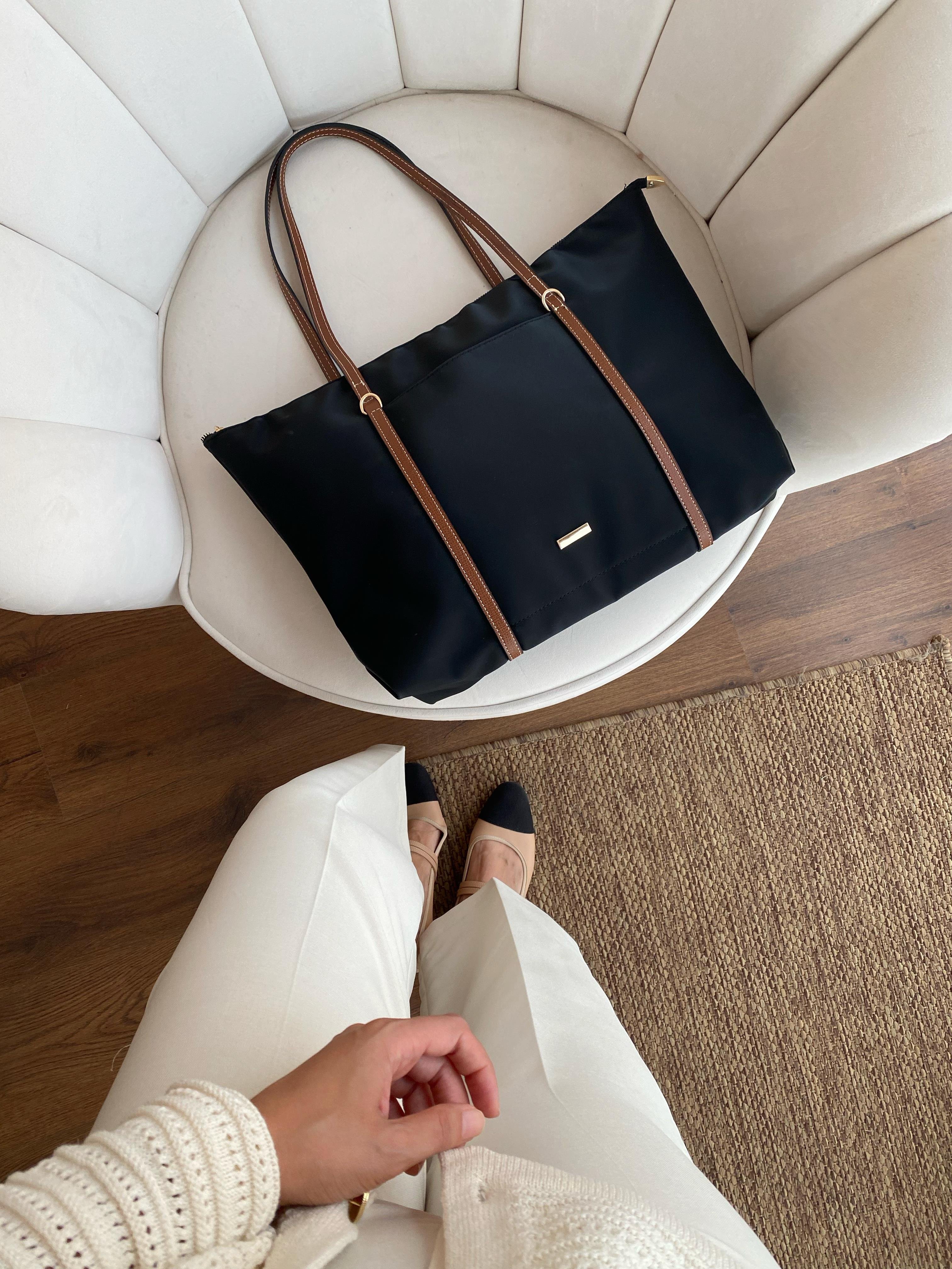 Siyah Şeritli Shopper Omuz Çantası 