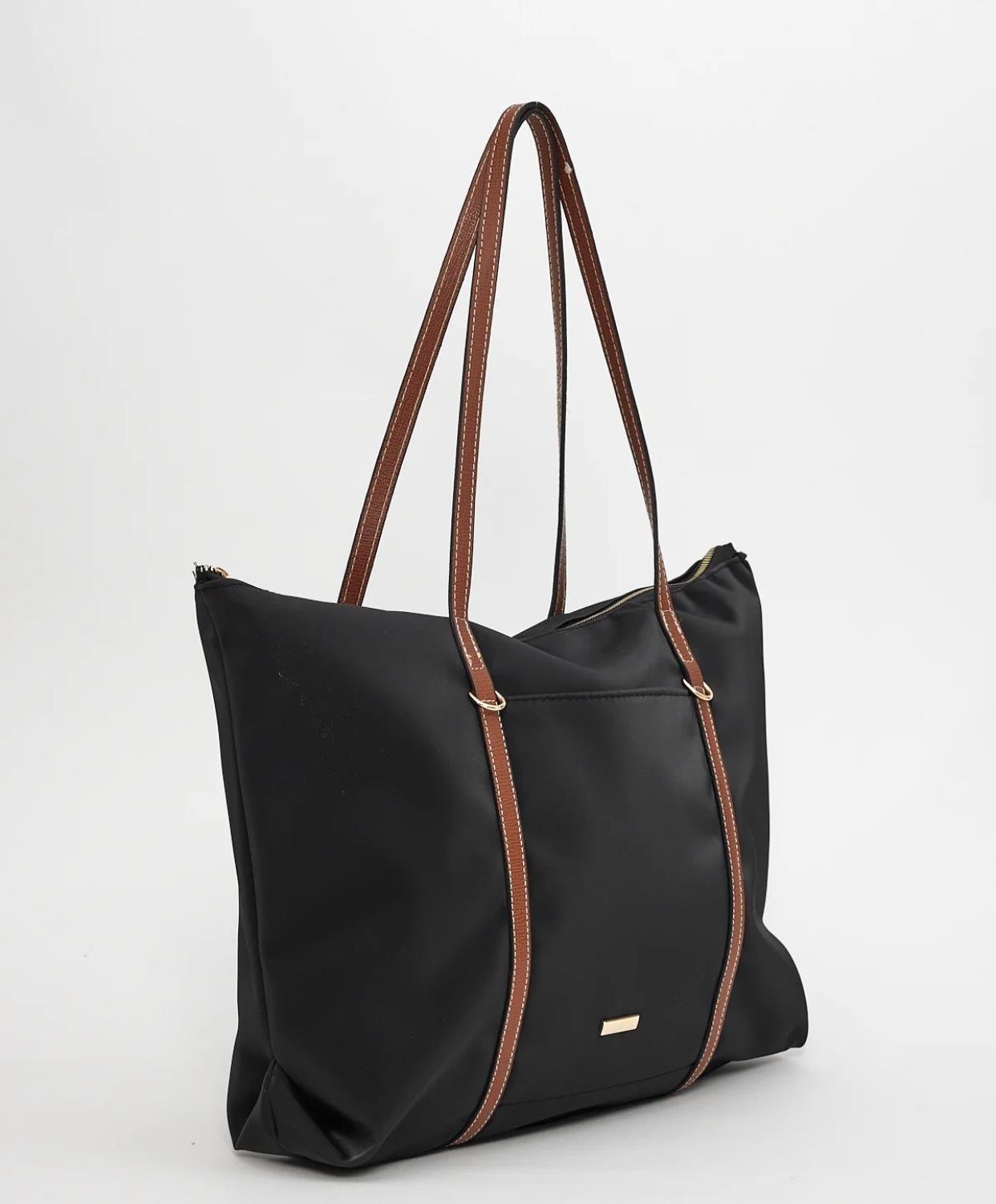 Siyah Şeritli Shopper Omuz Çantası 