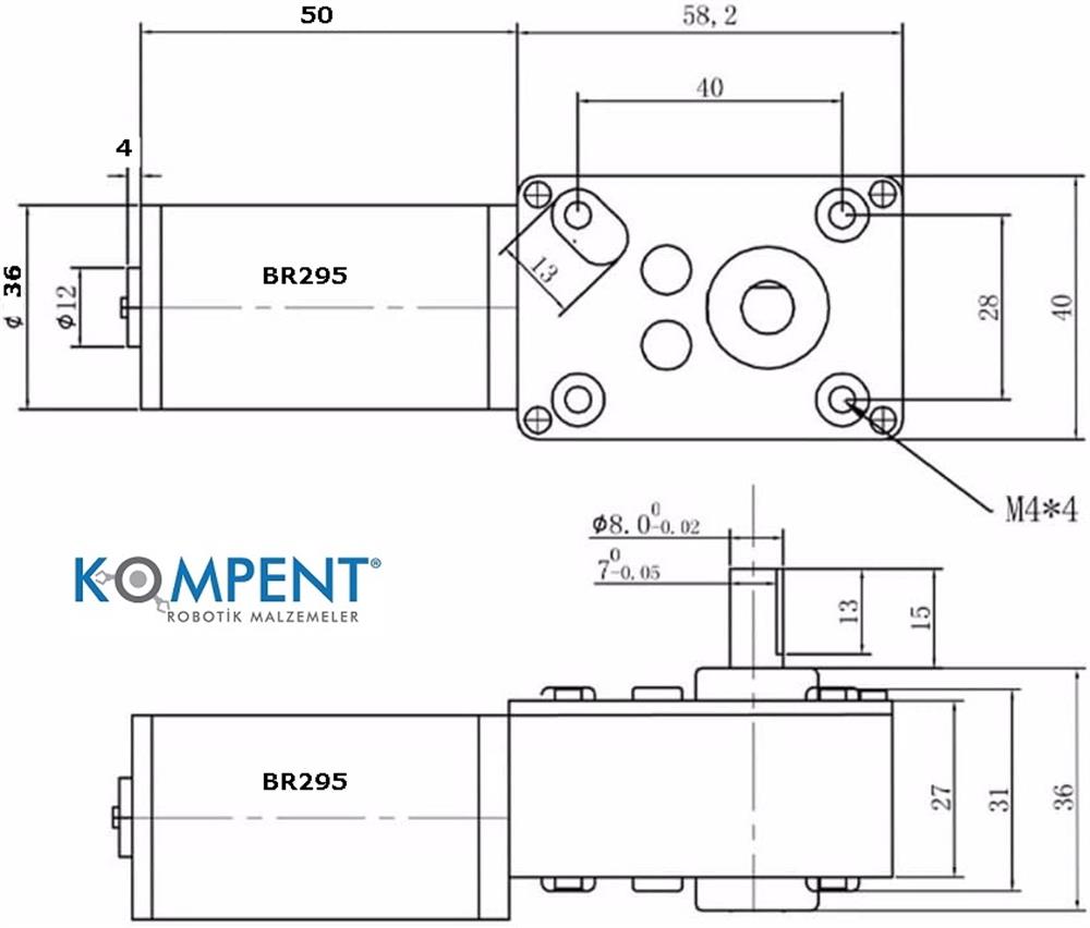 Kompent12V 260rpm Brusless DC Worm Gear Motor/ Fırçasız DC Sonsuz Dişli Motor Enkoderli ve Redüktörlü