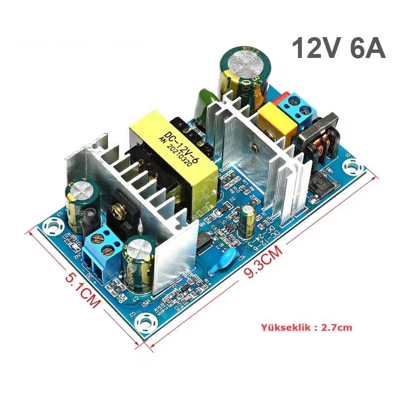 Kompent220V AC 12V DC 6A 70W Güç Kaynağı Kartı Anahtarlamalı AC/DC Güç Kartı