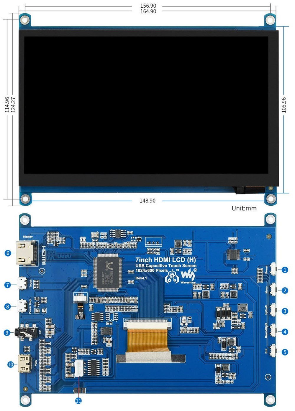 Kompent7 inç Kapasitif Dokunmatik LCD IPS Ekran (H), 1024x600, HDMI