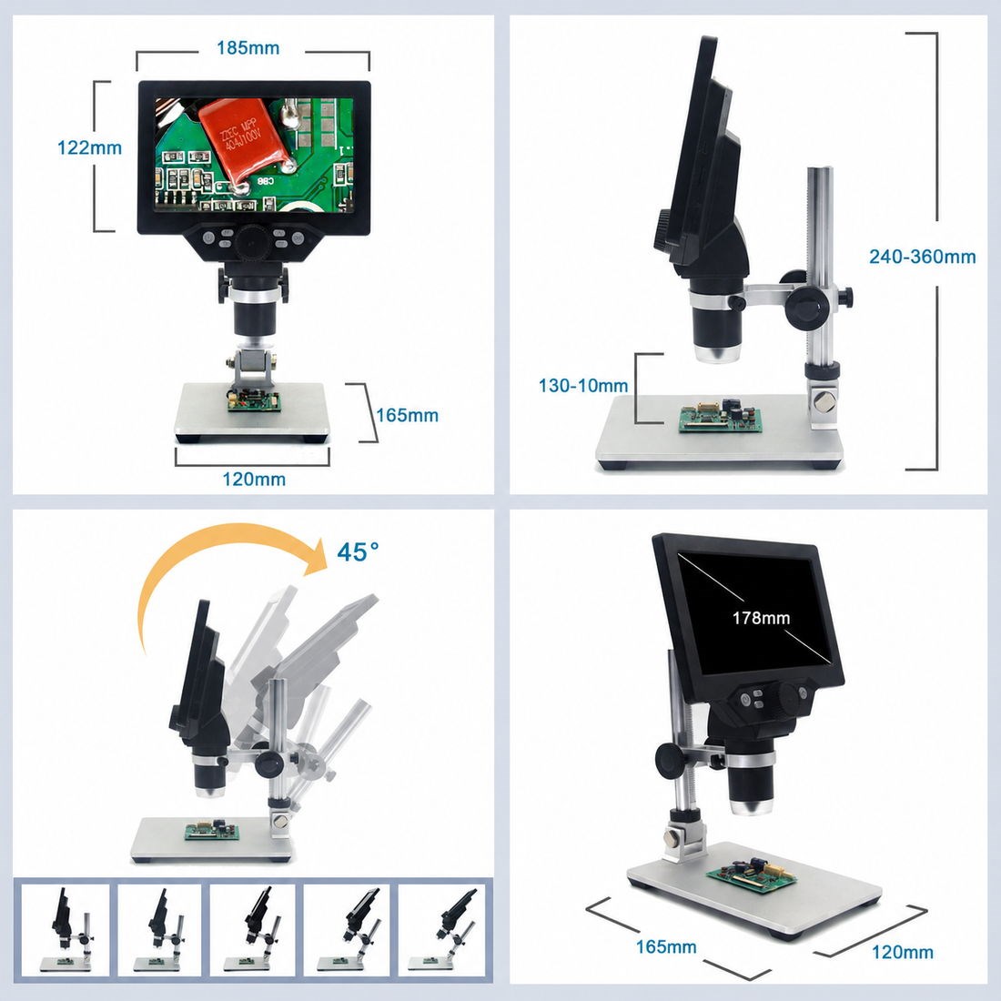 Kompent_1200X 12MP 7 İnç LCD Dijital Elektronik Mikroskop Dahili Batarya