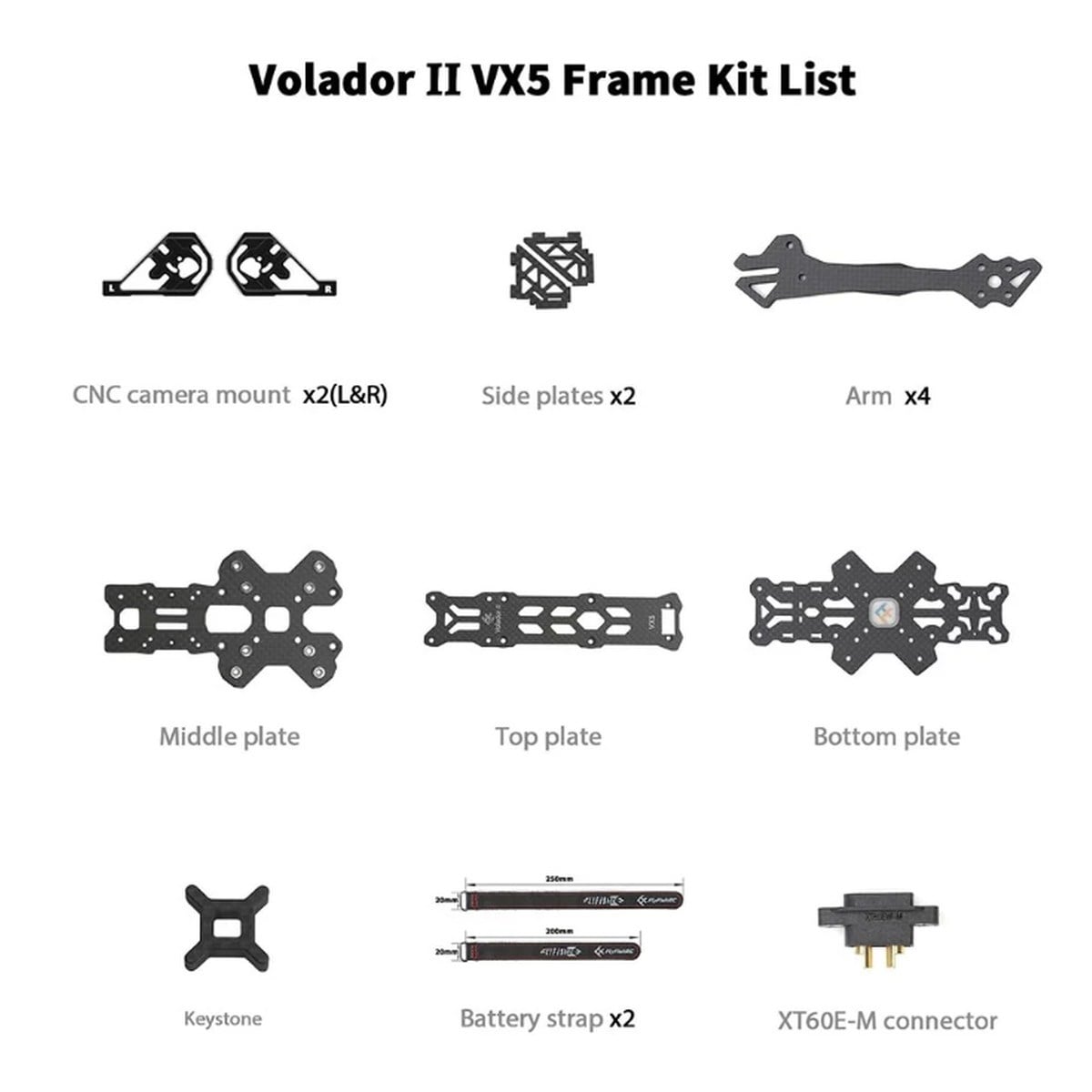 Kompent_FlyFishRC Volador II VX5 O3 FPV Freestyle T700 Frame Kit Siyah