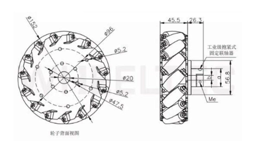 Kompent_Mecanum Tekerlek Seti 40 Kg Yük Kapasitesi 152mm 6inç (2 Sağ Tekerlek 2 Sol Tekerlek)
