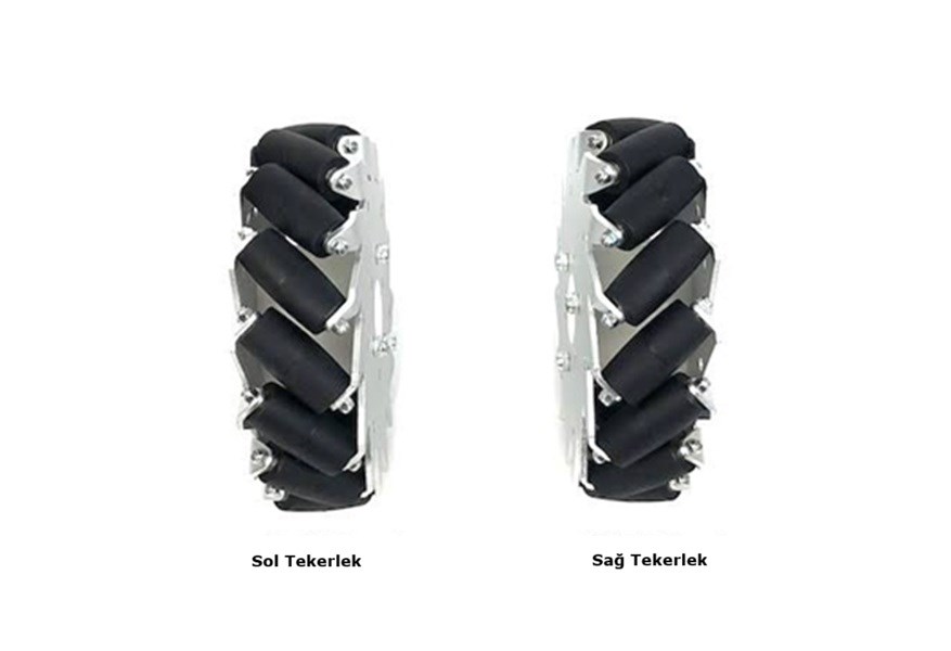 Kompent_Mecanum Tekerlek Seti 40 Kg Yük Kapasitesi 152mm 6inç (2 Sağ Tekerlek 2 Sol Tekerlek)