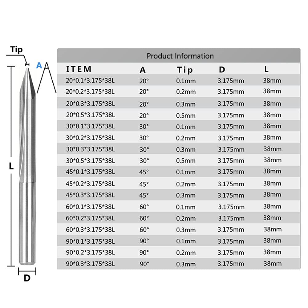 Kompent_PCB 2 Flutes Kazıma Gravür Freze Uçu 3.175mm Şaft 30 Derece 0.2mm Tip 30Dx0.2